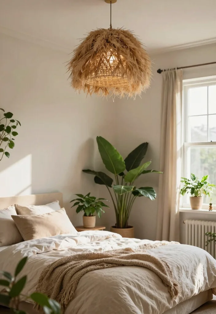 15 Bedroom Ceiling Light Ideas That Set the Mood Without Rewiring - 9. Natural Fiber Fixtures 1