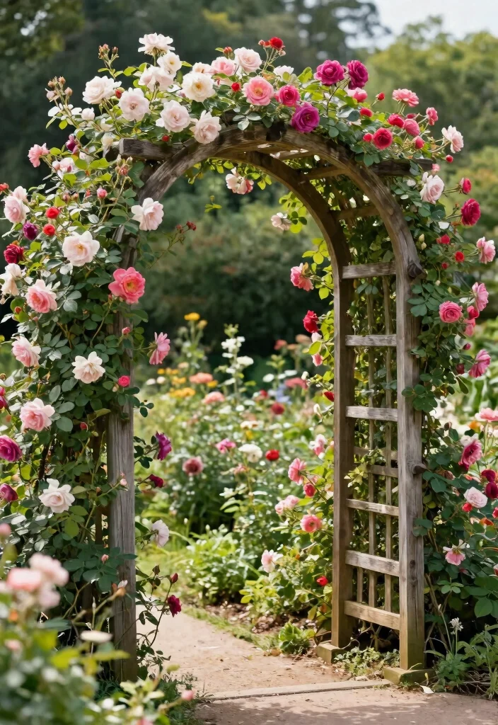 15 Climbing Rose Trellis Ideas That Support Heavy Blooms Without Tipping - 1. Rustic Wooden Arch Trellis 1