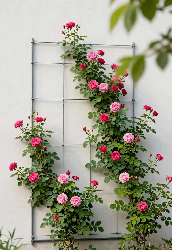 15 Climbing Rose Trellis Ideas That Support Heavy Blooms Without Tipping - 10. Tension Wire Trellis 1