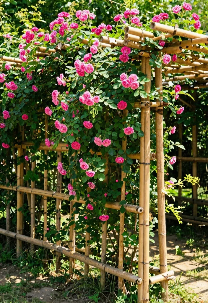 15 Climbing Rose Trellis Ideas That Support Heavy Blooms Without Tipping - 12. Bamboo Trellis 1