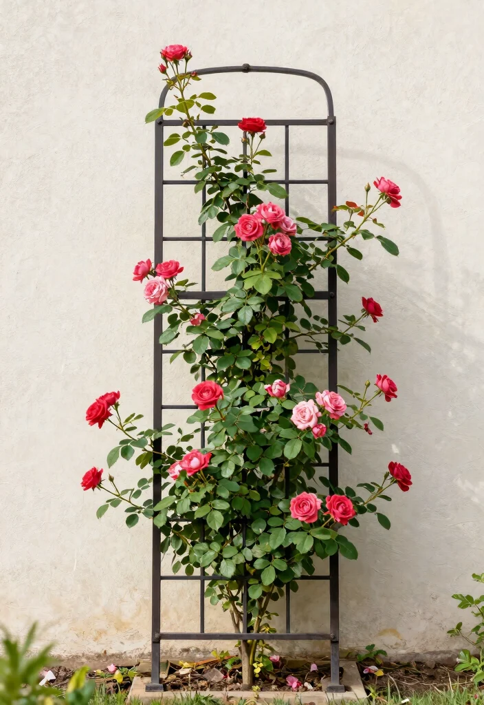 15 Climbing Rose Trellis Ideas That Support Heavy Blooms Without Tipping - 2. Classic Metal Grid Trellis 1