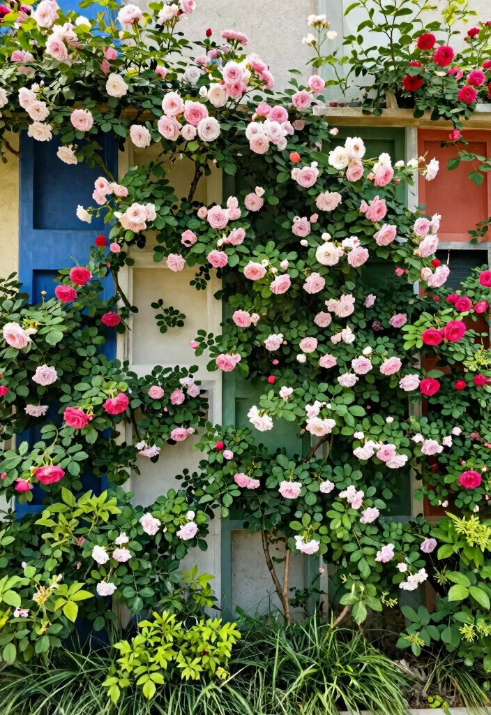 15 Climbing Rose Trellis Ideas That Support Heavy Blooms Without Tipping - 5. Vertical Garden Wall 1
