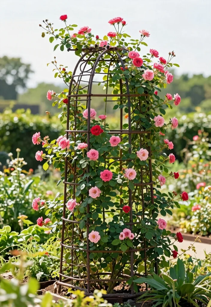 15 Climbing Rose Trellis Ideas That Support Heavy Blooms Without Tipping - 6. Decorative Rebar Trellis 1