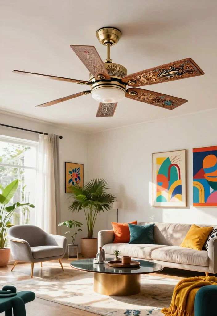 15 Farmhouse Style Ceiling Fan Ideas That Don't Look Cheap - 10. Artistic Decorative Fan 1