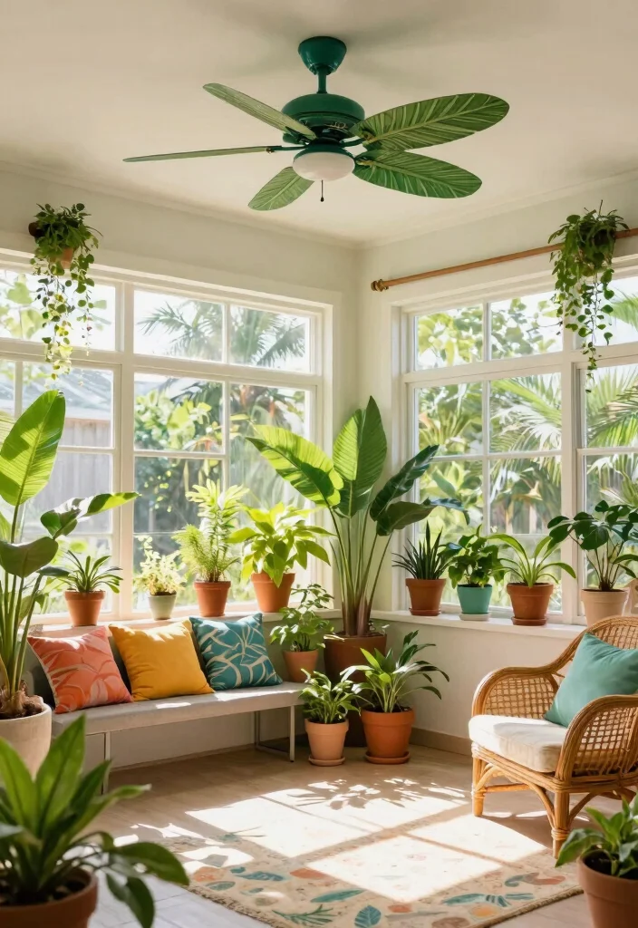 15 Farmhouse Style Ceiling Fan Ideas That Don't Look Cheap - 11. Tropical-Inspired Fan 1