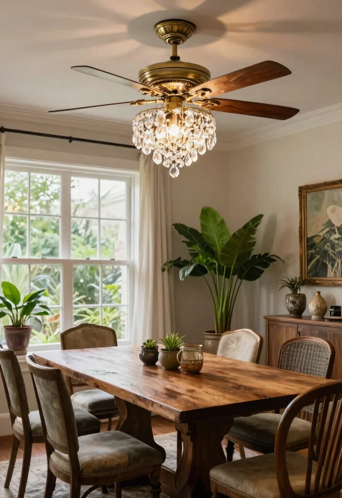 15 Farmhouse Style Ceiling Fan Ideas That Don't Look Cheap - 3. Elegant Crystal-Accented Fan 1