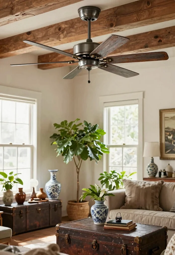 15 Farmhouse Style Ceiling Fan Ideas That Don't Look Cheap - 7. Rustic Metal Fan 1