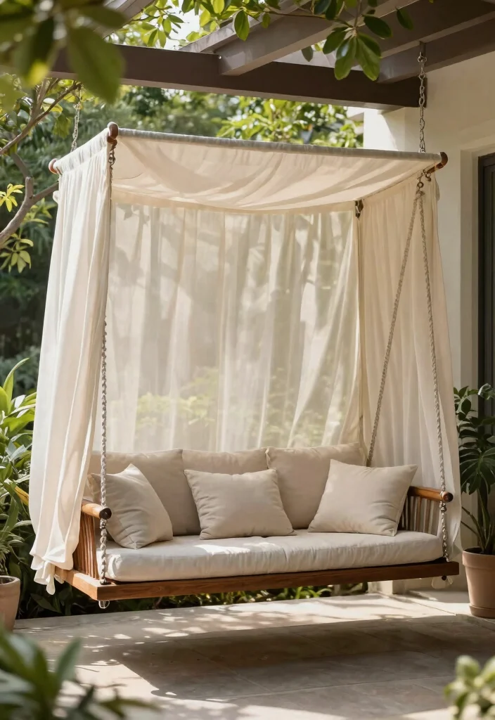 15 Front Porch Swing Ideas That Support Two Adults Safely - 10. Elegant Canopy Swing 1