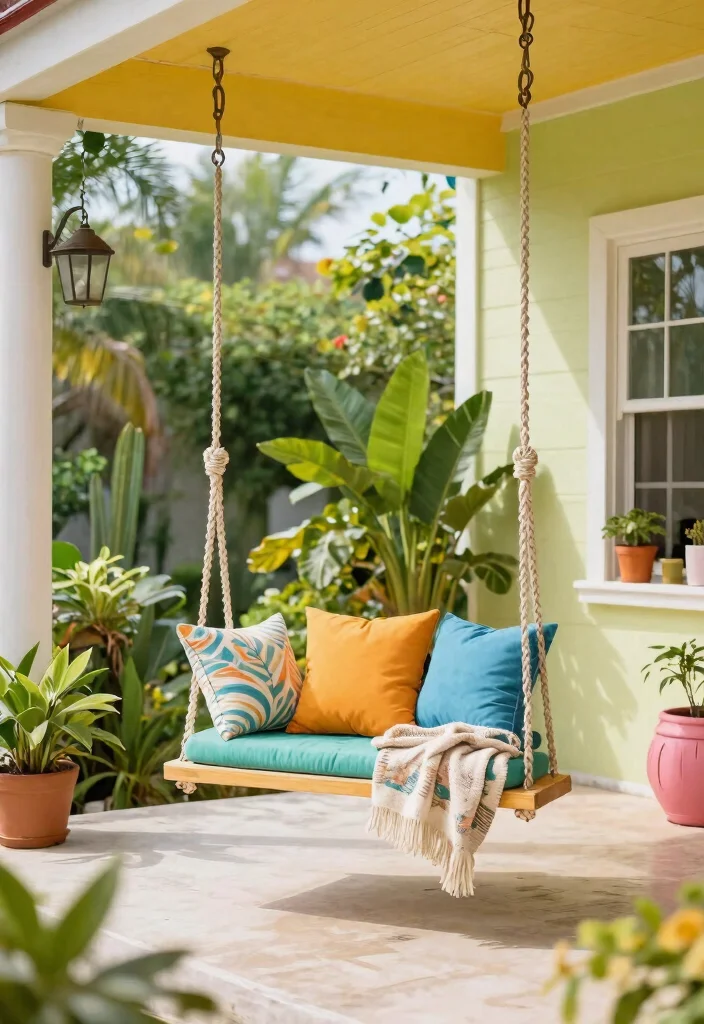 15 Front Porch Swing Ideas That Support Two Adults Safely - 11. Playful Floating Swing 1