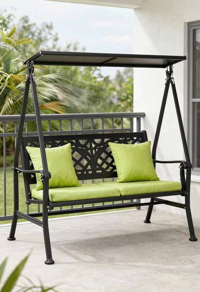 15 Front Porch Swing Ideas That Support Two Adults Safely - 2. Chic Metal Swing Bench 1