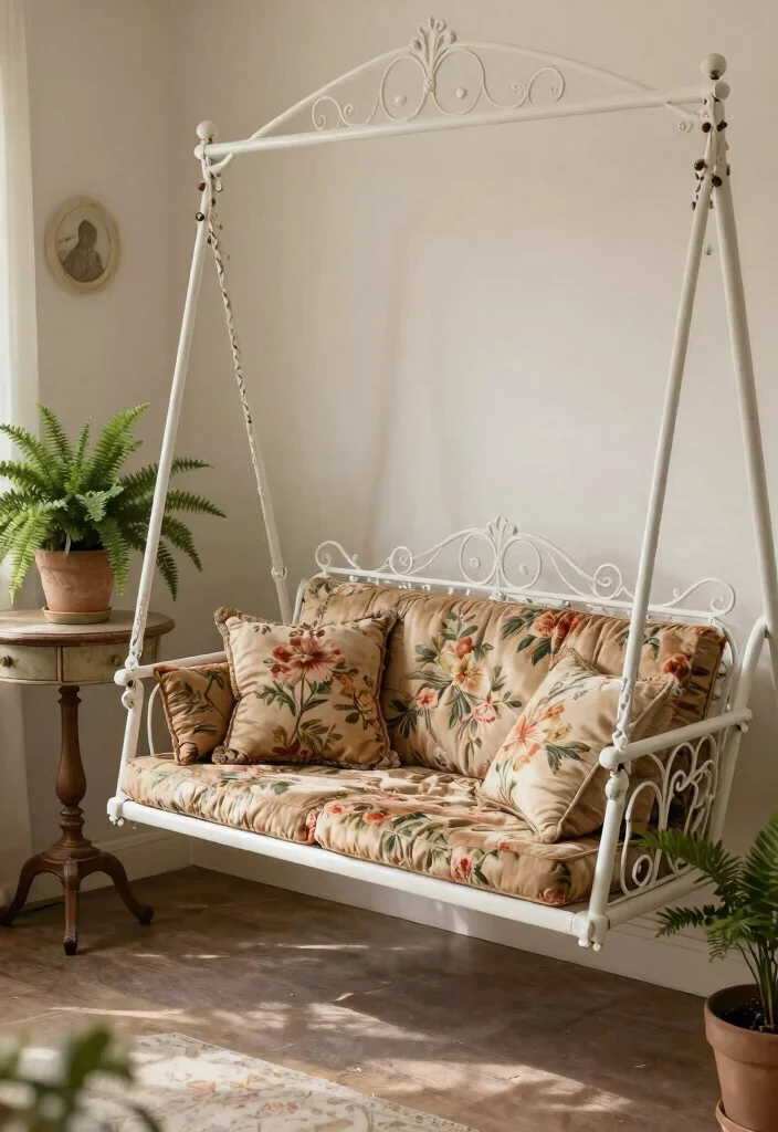 15 Front Porch Swing Ideas That Support Two Adults Safely - 6. Vintage Swing with Iron Details 1