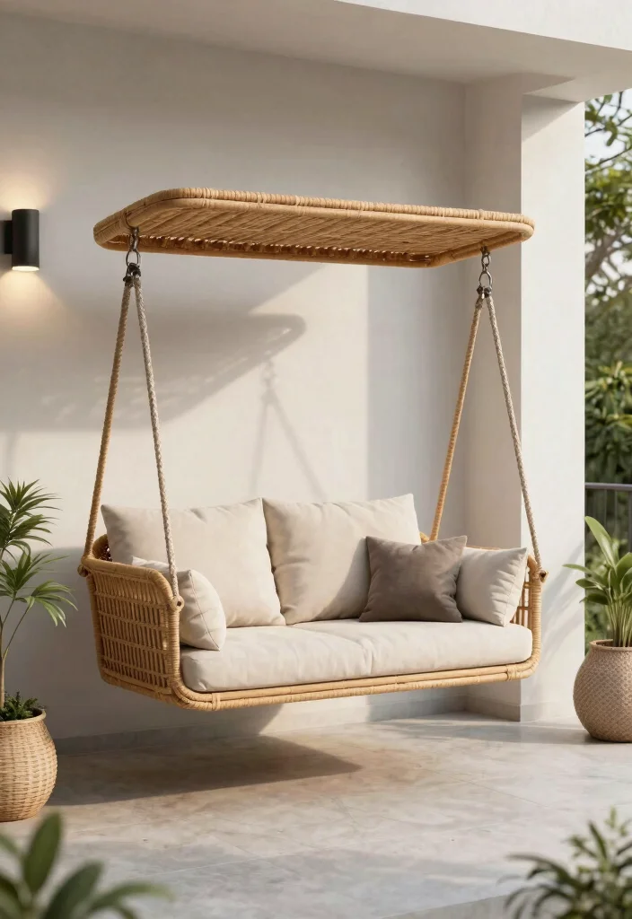 15 Front Porch Swing Ideas That Support Two Adults Safely - 7. Contemporary Rattan Swing 1