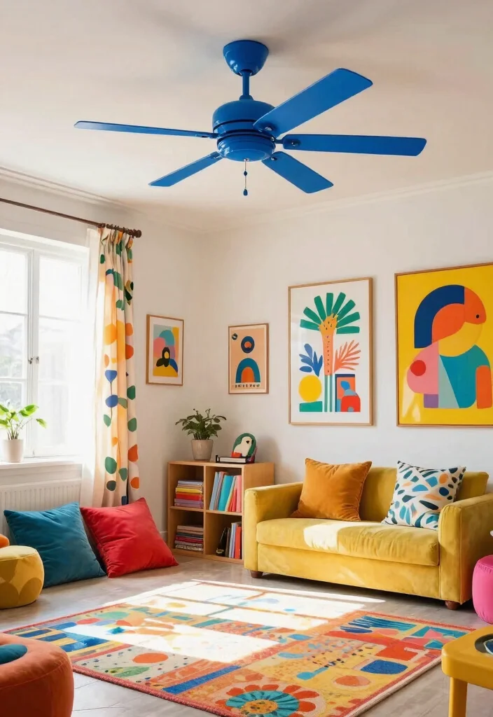 15 Modern Ceiling Fan Ideas That Move Air Without Looking Dated - 8. Colorful Fans to Add a Pop of Personality 1
