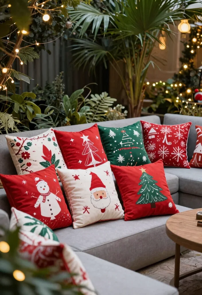 15 Outdoor Christmas Decorations That Survive Wind and Rain - 13. Stylish Outdoor Christmas Cushions 1