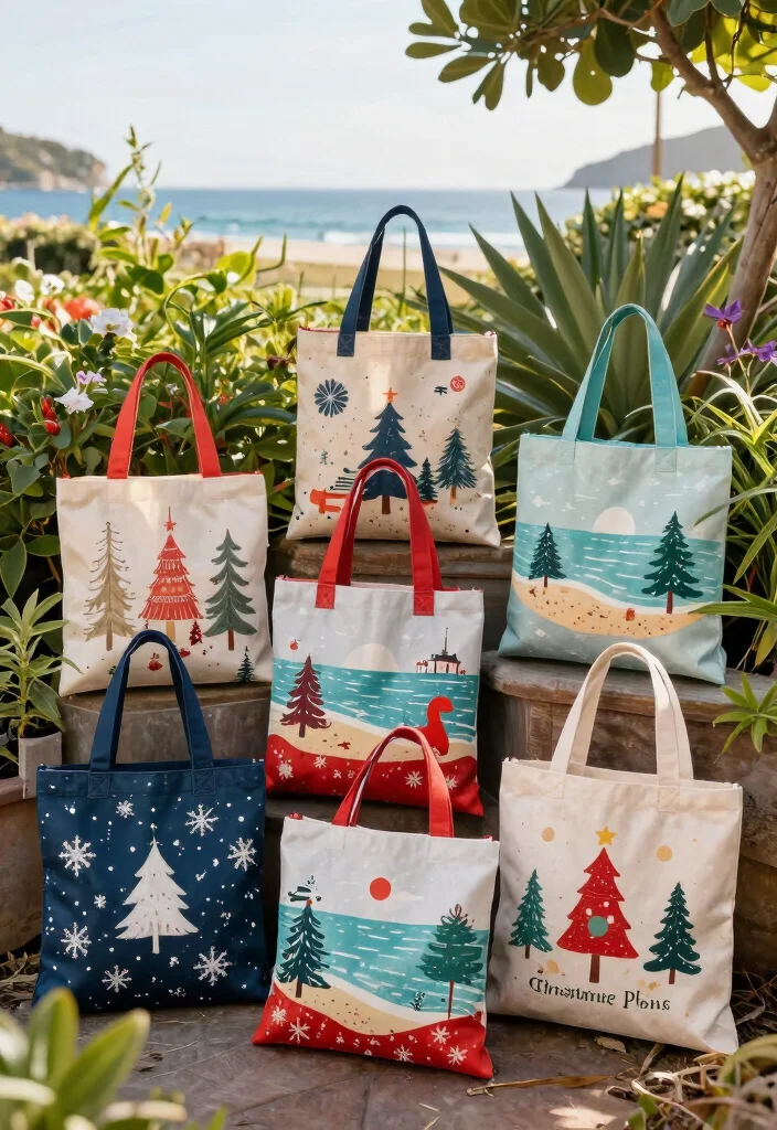 15 Outdoor Christmas Decorations That Survive Wind and Rain - 15. Coastal Themed Reusable Christmas Bags 1