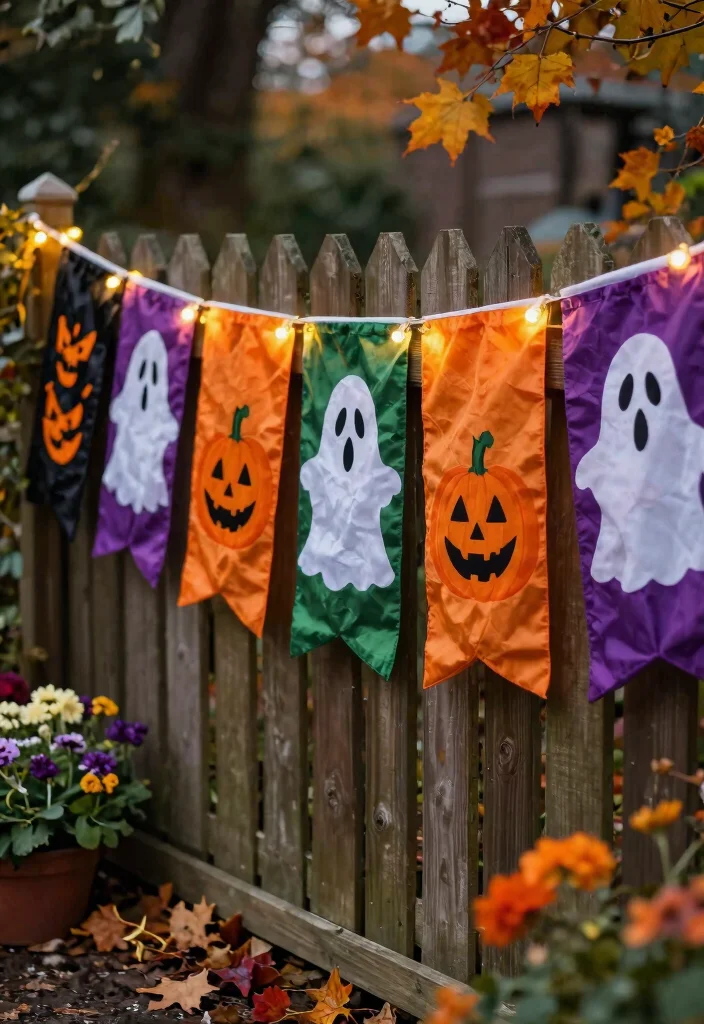 15 Outdoor Halloween Decor Ideas That Don't Blow Away - 1. Reusable Fabric Banners 1