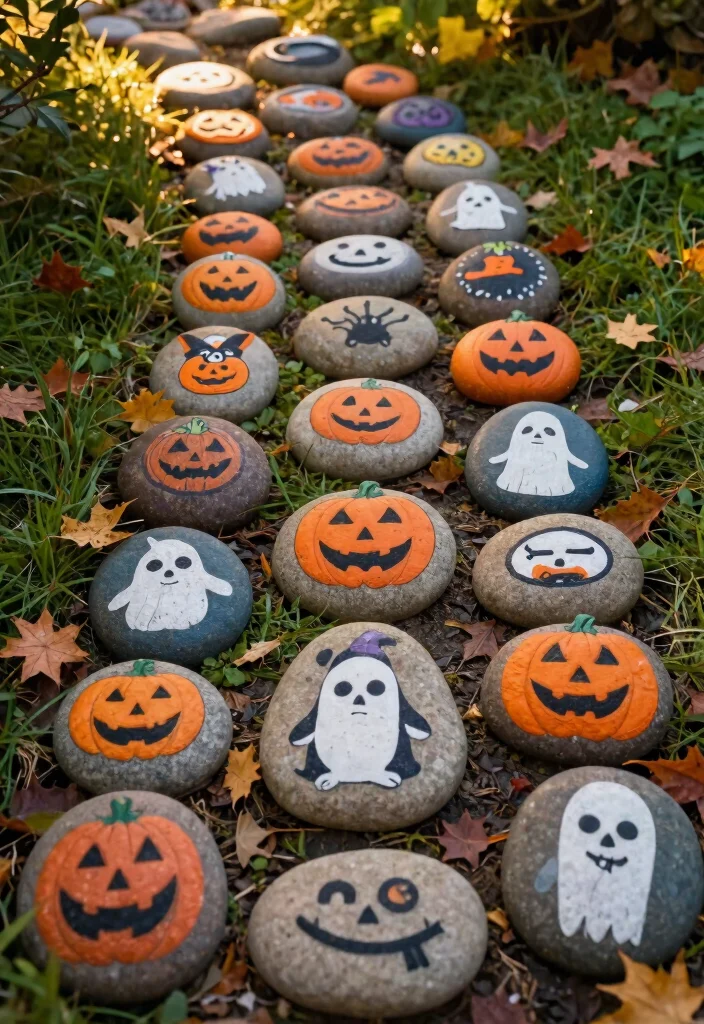 15 Outdoor Halloween Decor Ideas That Don't Blow Away - 10. Hand-painted Stones 1