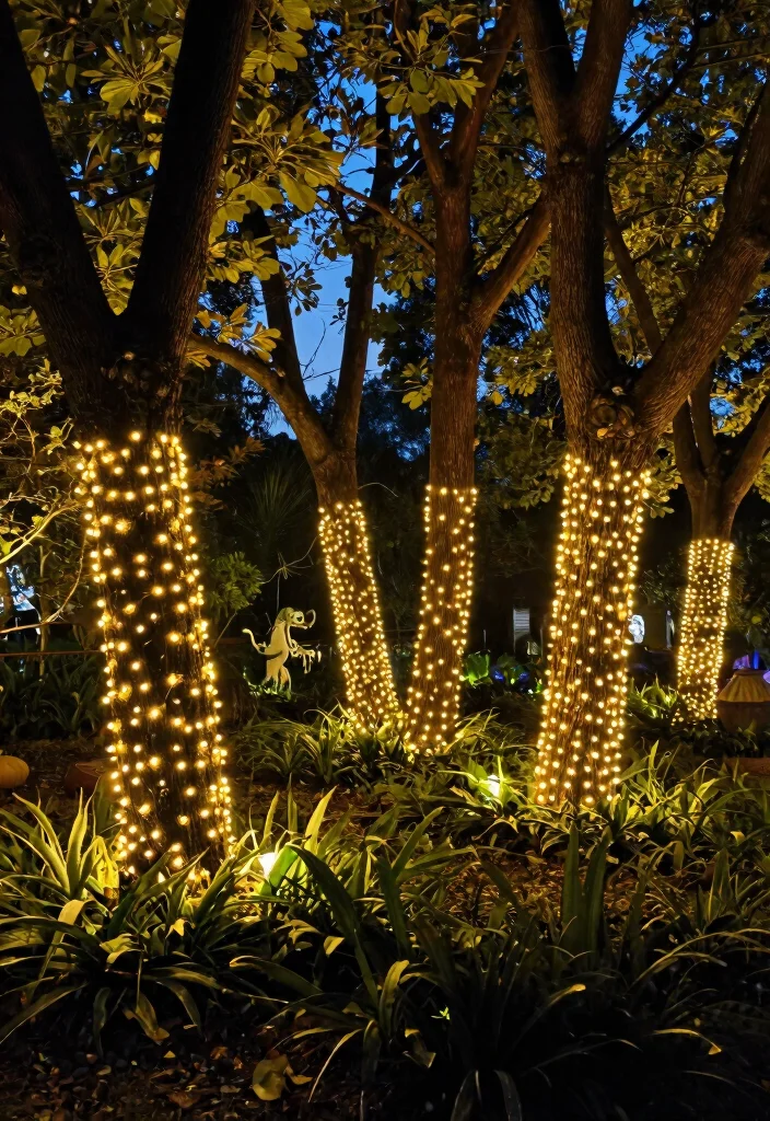 15 Outdoor Halloween Decor Ideas That Don't Blow Away - 14. Light-Up Tree Trunks 1