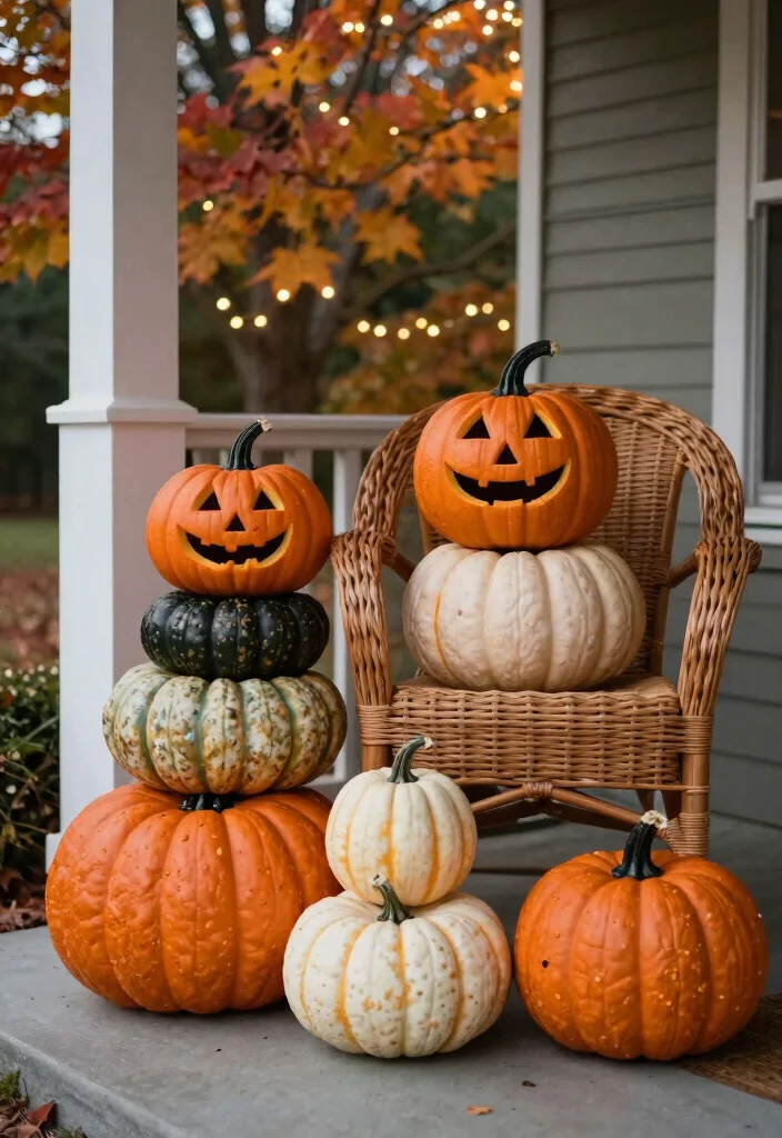 15 Outdoor Halloween Decor Ideas That Don't Blow Away - 2. Weather-Resistant Pumpkin Decor 1