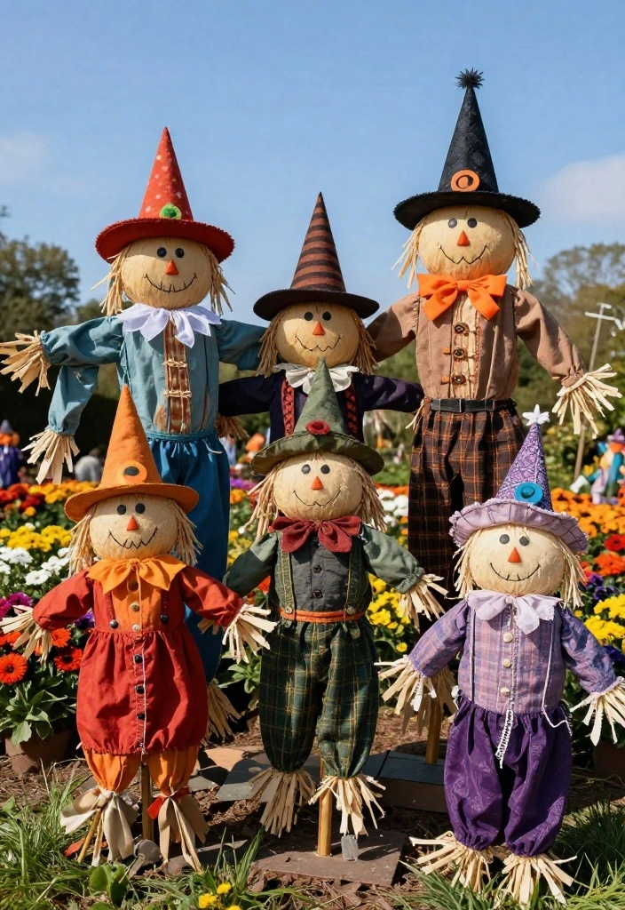 15 Outdoor Halloween Decor Ideas That Don't Blow Away - 5. Upcycled Scarecrows 1