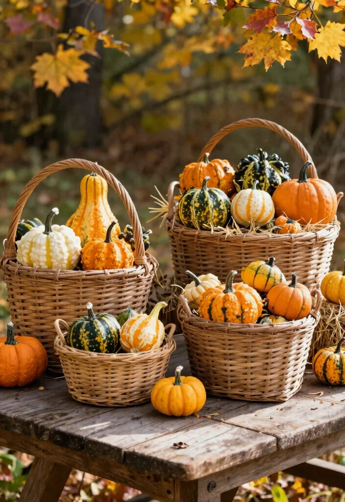 15 Outdoor Halloween Decor Ideas That Don't Blow Away - 7. Woven Basket Displays 1