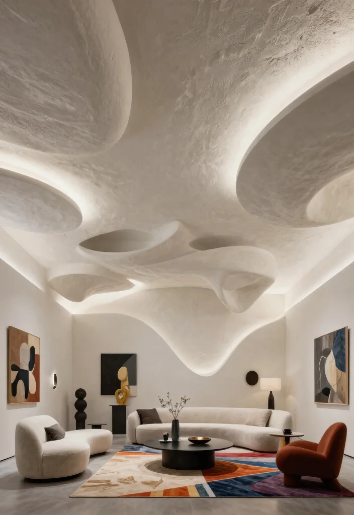 15 PVC False Ceiling Ideas That Look High-End on a Budget - 12. Artistic Designs with Sculptural Elements 1