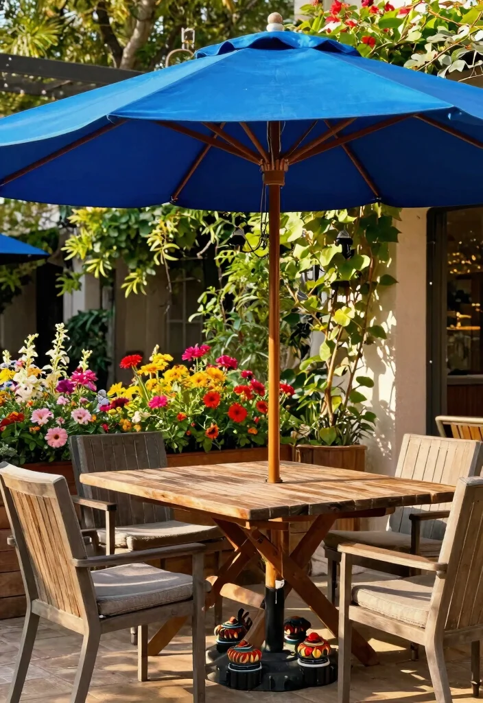 15 Patio Umbrella Ideas That Stay Put in Wind Without Tipping Over - 2. Market Umbrellas with Weighted Bases 1