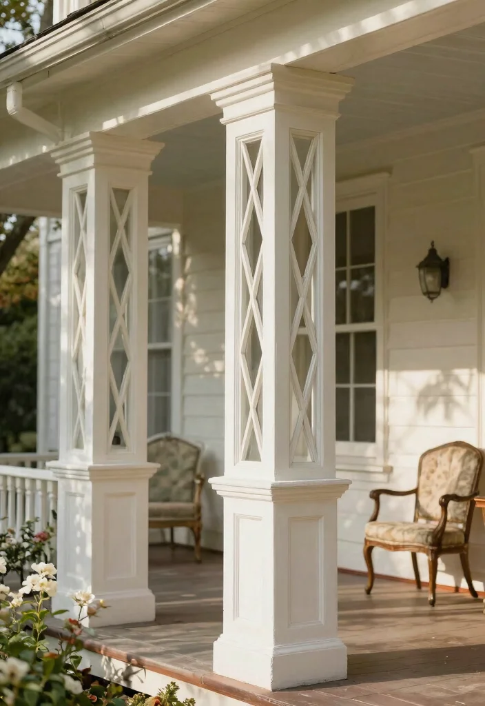 15 Porch Column Wraps That Hide Damage and Weather Wear - 10. Vintage Charm with Diamond Pane Designs 1