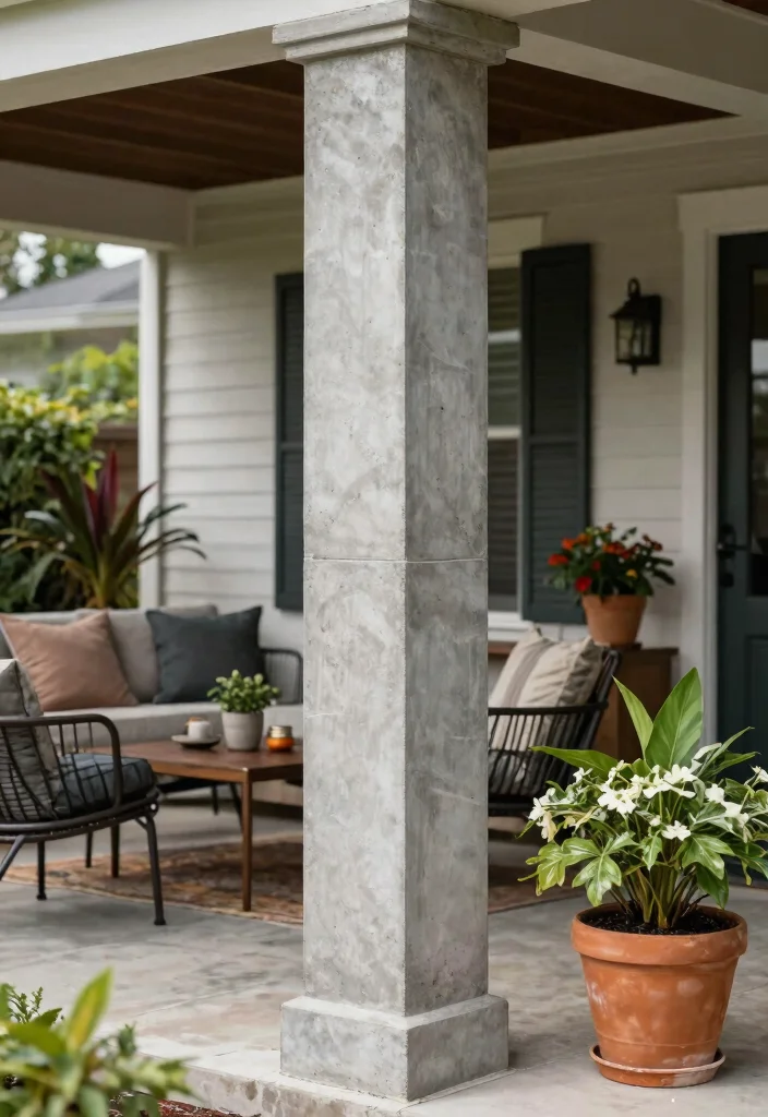 15 Porch Column Wraps That Hide Damage and Weather Wear - 13. DIY Concrete Wraps for an Industrial Style 1