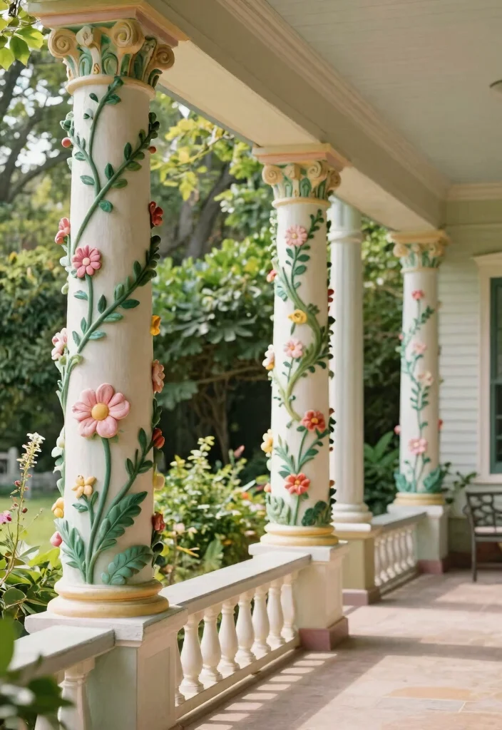 15 Porch Column Wraps That Hide Damage and Weather Wear - 14. Floral and Nature-Inspired Designs 1