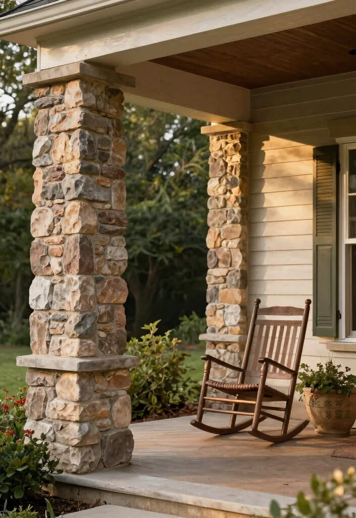 15 Porch Column Wraps That Hide Damage and Weather Wear - 5. Faux Stone or Brick Wraps 1