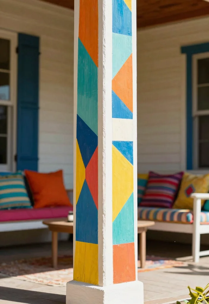 15 Porch Column Wraps That Hide Damage and Weather Wear - 6. Painted Columns with Unique Patterns 1