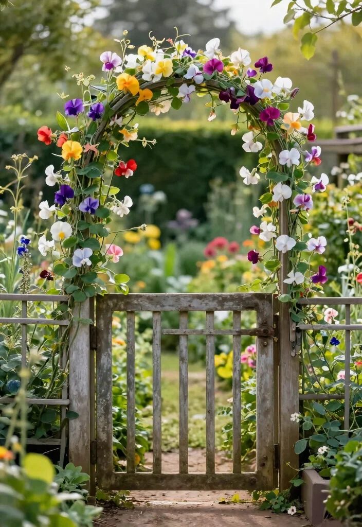 15 Sweet Pea Trellis Ideas That Support Heavy Vines All Season - 10. Repurposed Garden Gates 1