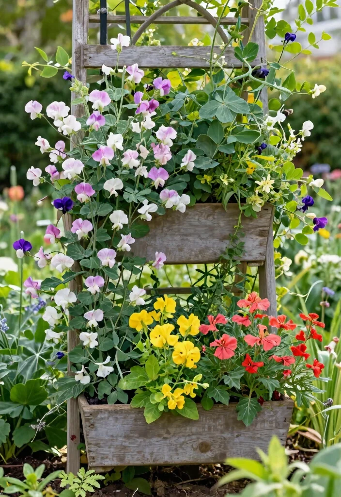 15 Sweet Pea Trellis Ideas That Support Heavy Vines All Season - 11. Trellis With Built-in Planters 1