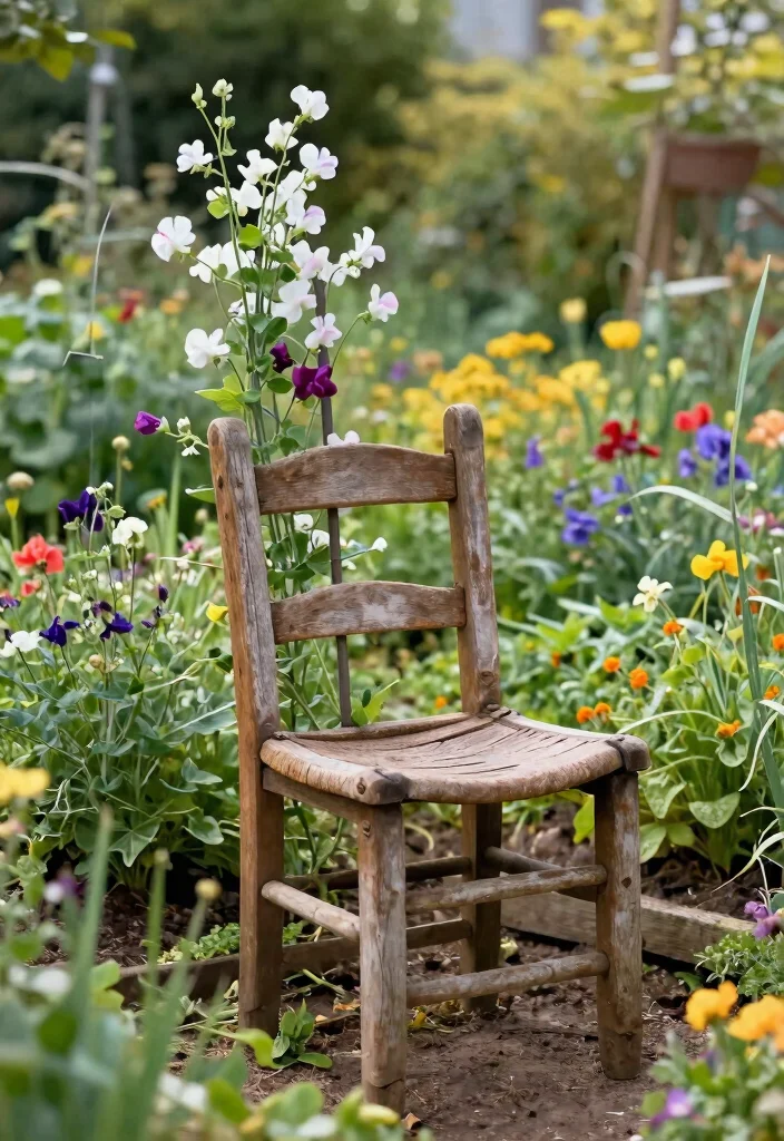 15 Sweet Pea Trellis Ideas That Support Heavy Vines All Season - 14. Repurposed Furniture Trellis 1