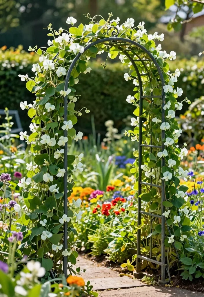15 Sweet Pea Trellis Ideas That Support Heavy Vines All Season - 2. Arched Metal Trellis 1