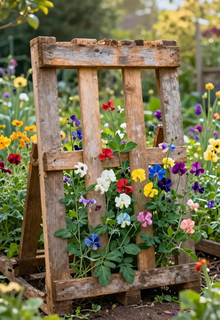 15 Sweet Pea Trellis Ideas That Support Heavy Vines All Season - 6. Vertical Pallet Garden 1