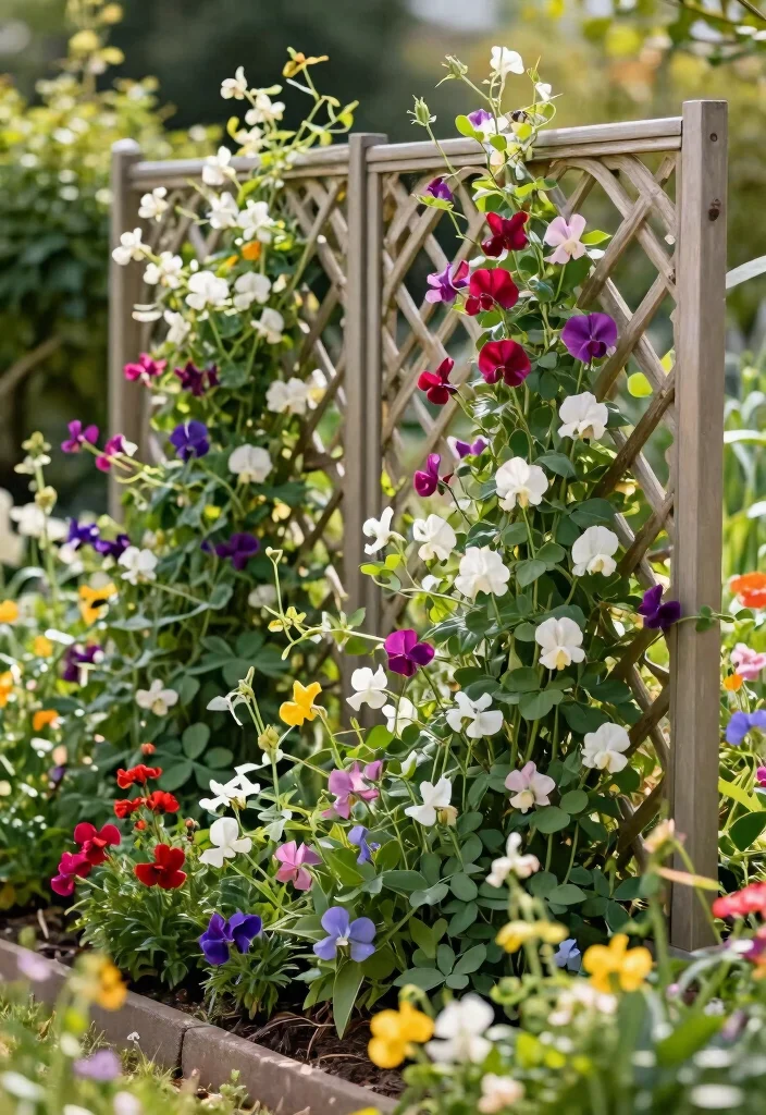 15 Sweet Pea Trellis Ideas That Support Heavy Vines All Season - 7. Trellis Fence Combination 1