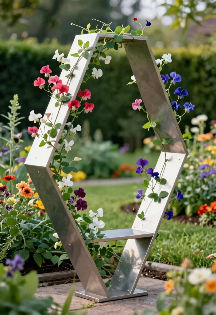 15 Sweet Pea Trellis Ideas That Support Heavy Vines All Season - 8. Geometric Trellis Design 1
